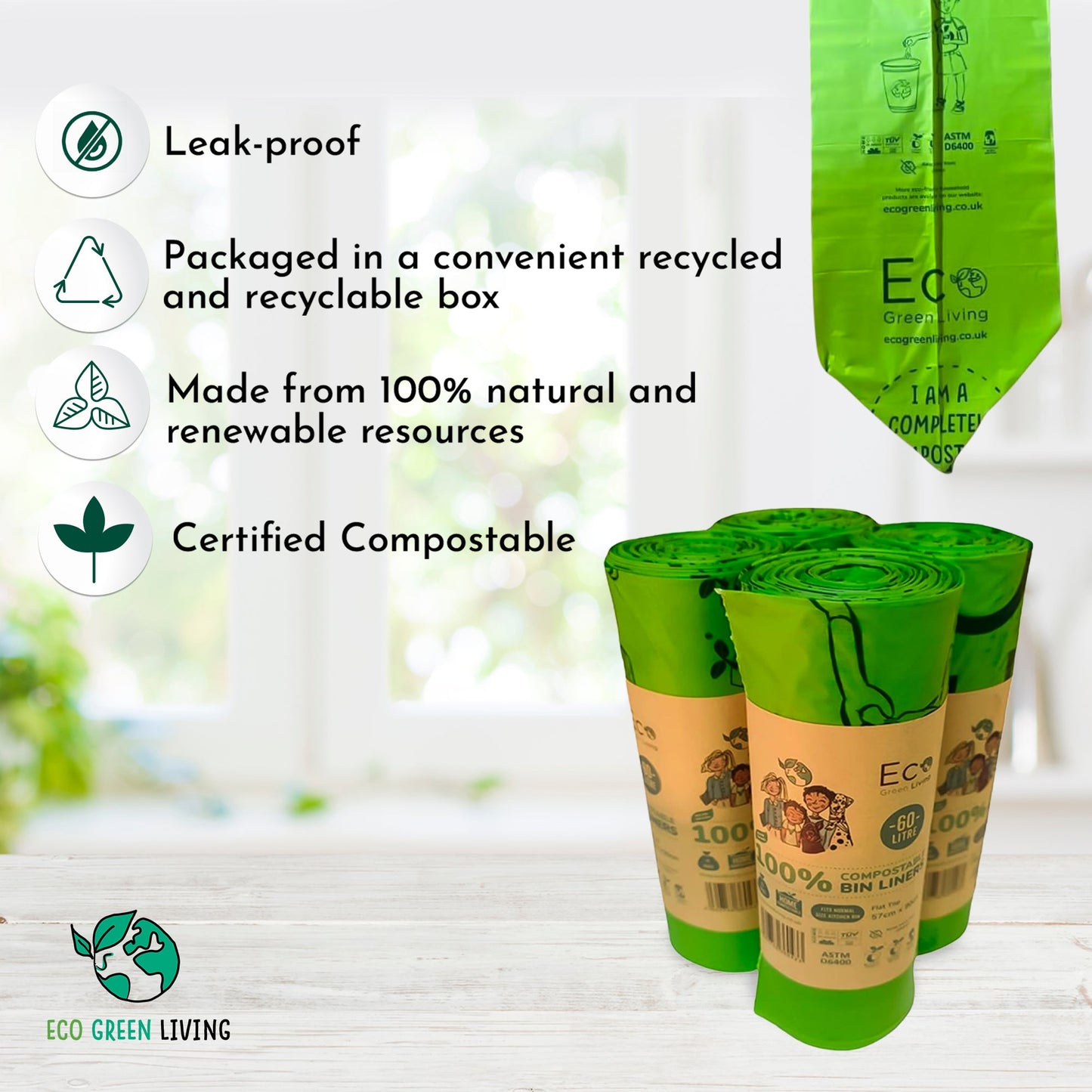 60L Compostable Waste Bags - 1 Roll