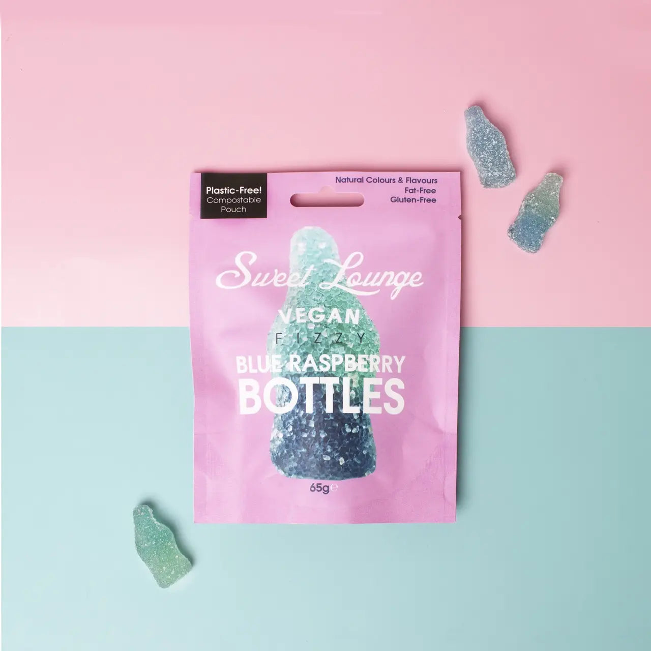 Vegan Fizzy Blue Raspberry Bottles - 65g