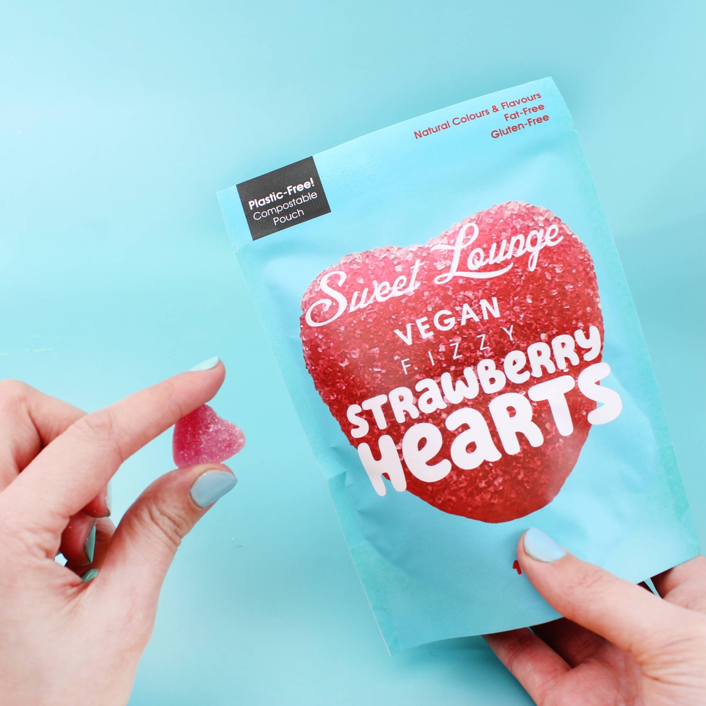 Vegan Fizzy Strawberry Hearts - 130g