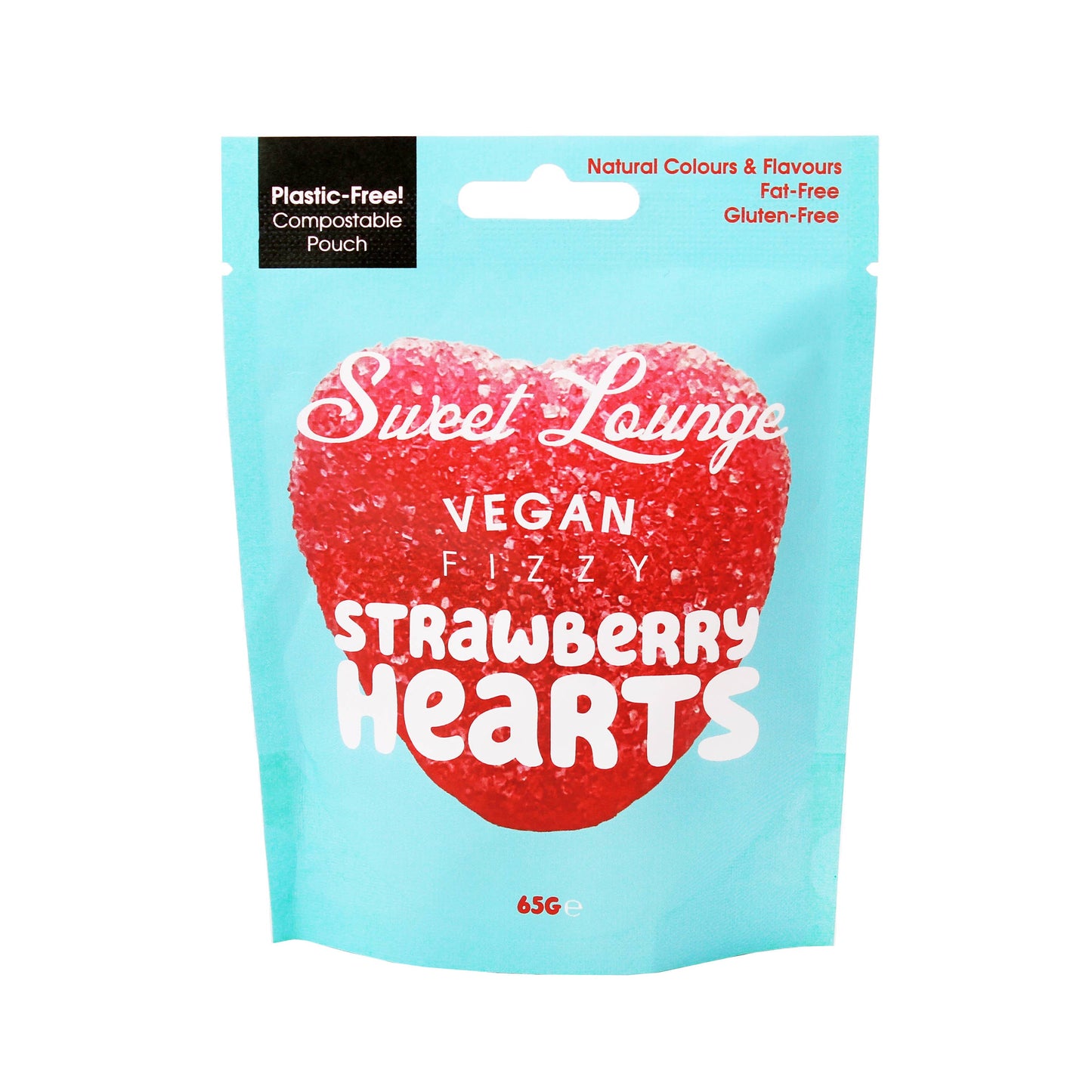 Vegan Fizzy Strawberry Hearts - 65g