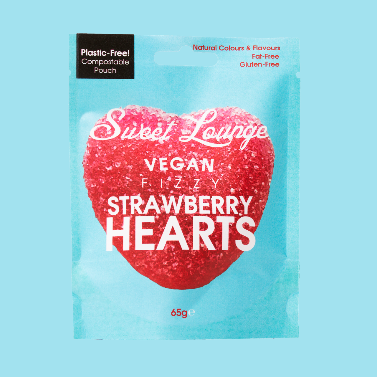 Vegan Fizzy Strawberry Hearts - 65g