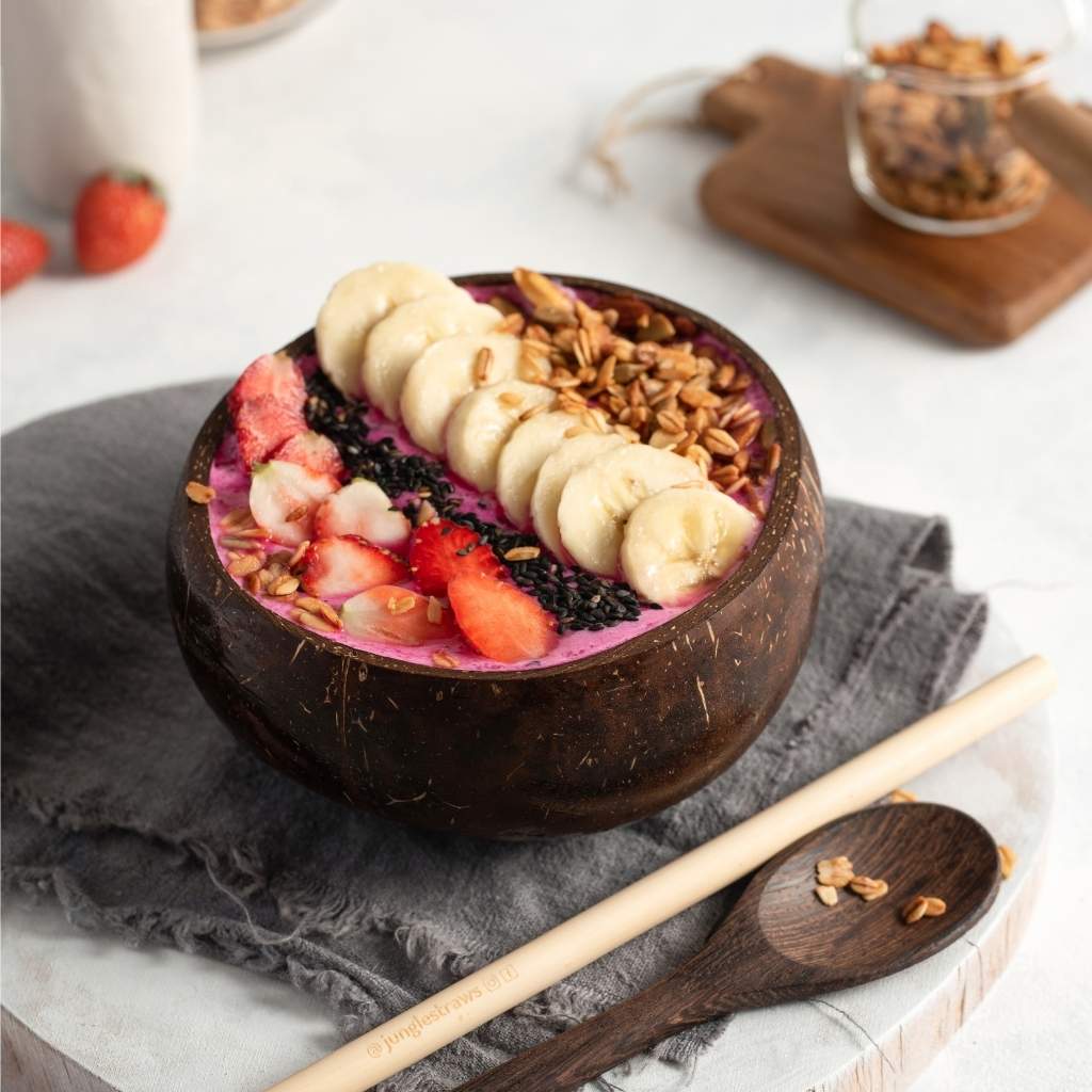 Coconut Bowl, Spoon and Straw Set