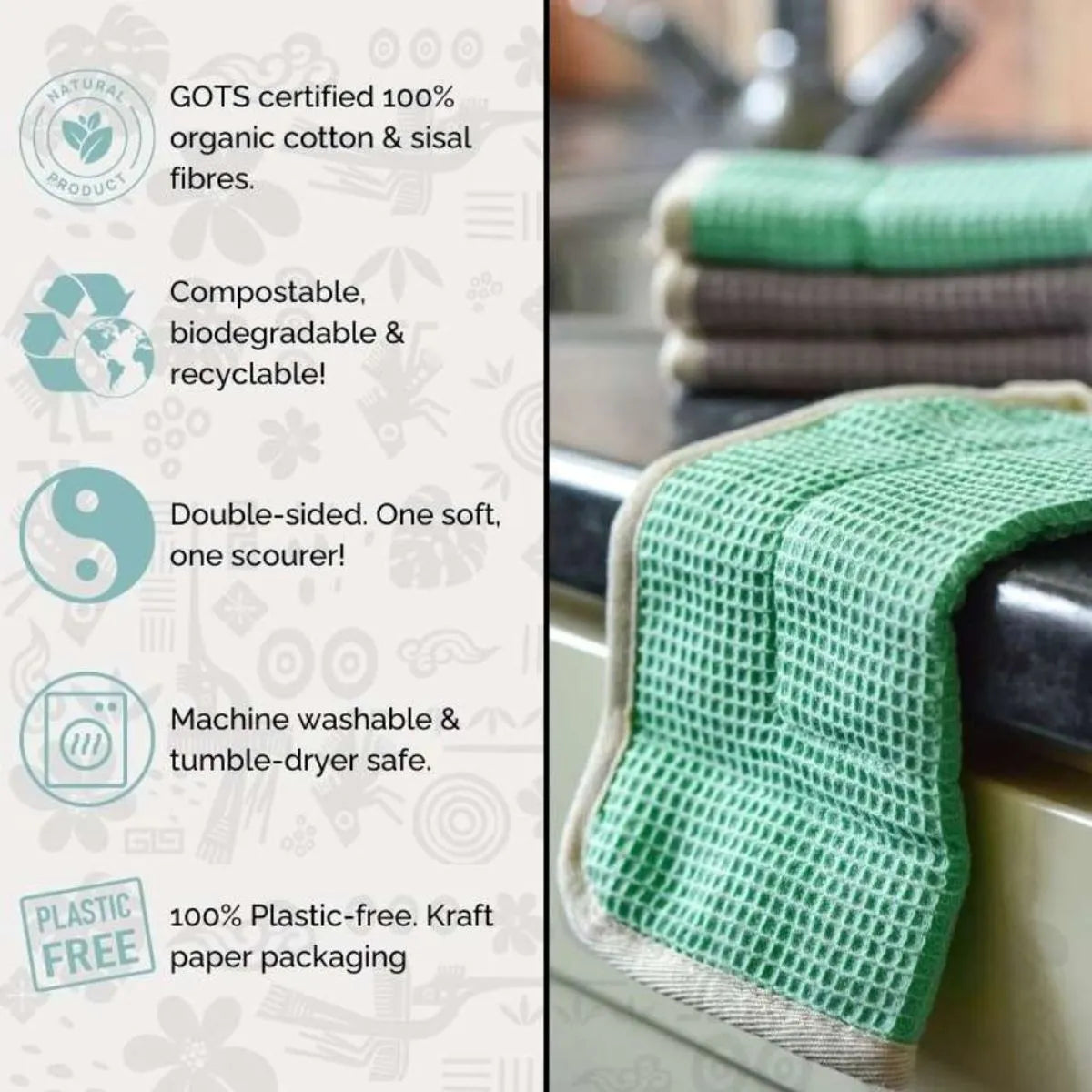 Dish Cloths - 100% Organic Reusable Sisal / Cotton Cloth