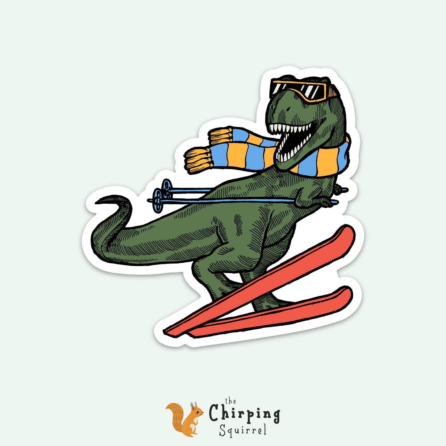 T-Rex Sticker - Skiing