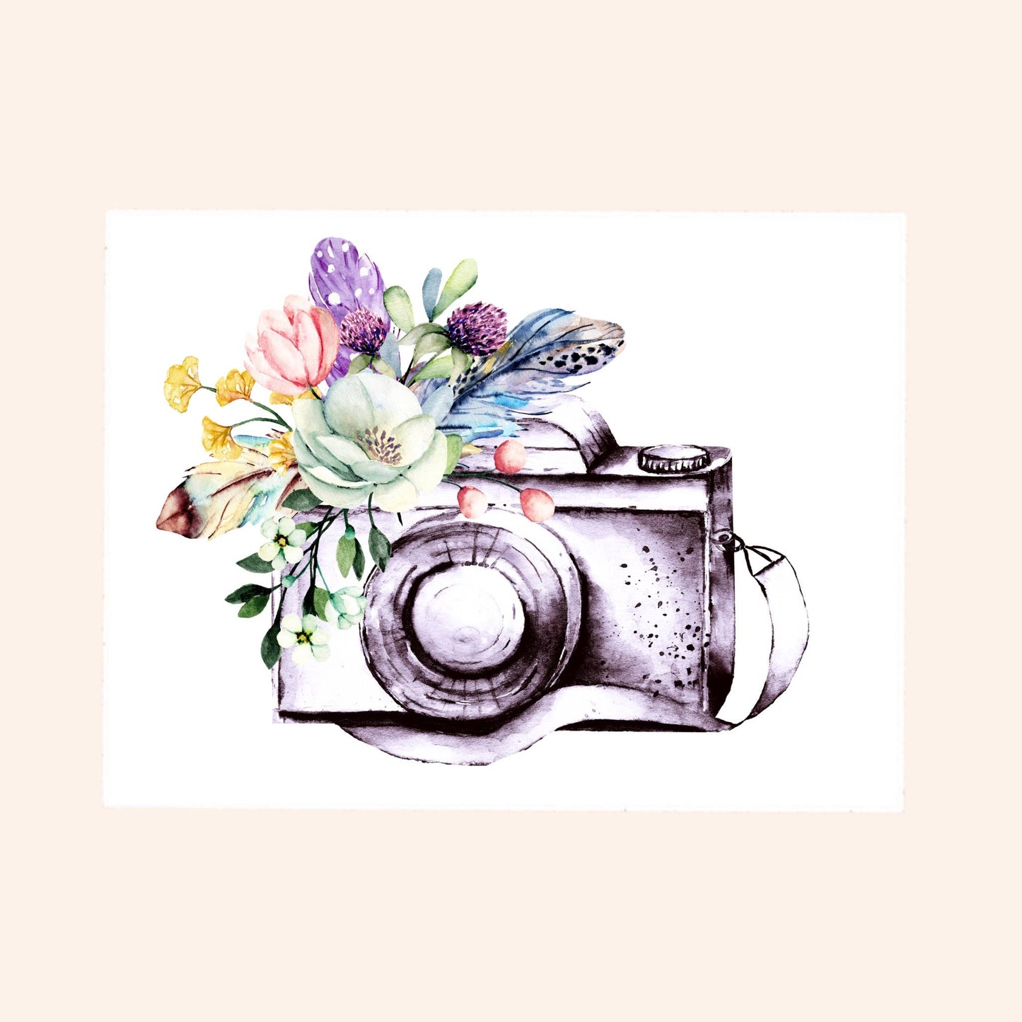 Multi Color Floral Camera NEW Sticker, 3x3 in.