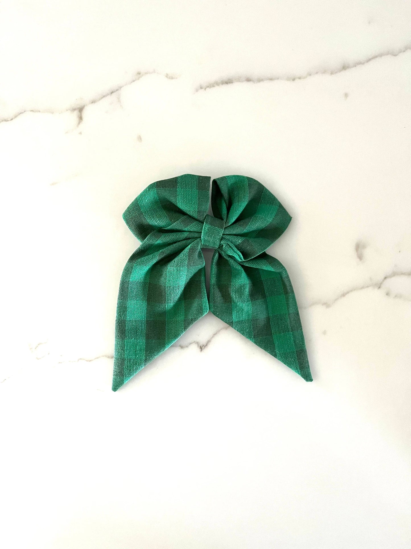 Green Checkered Sailor Bow on Clip