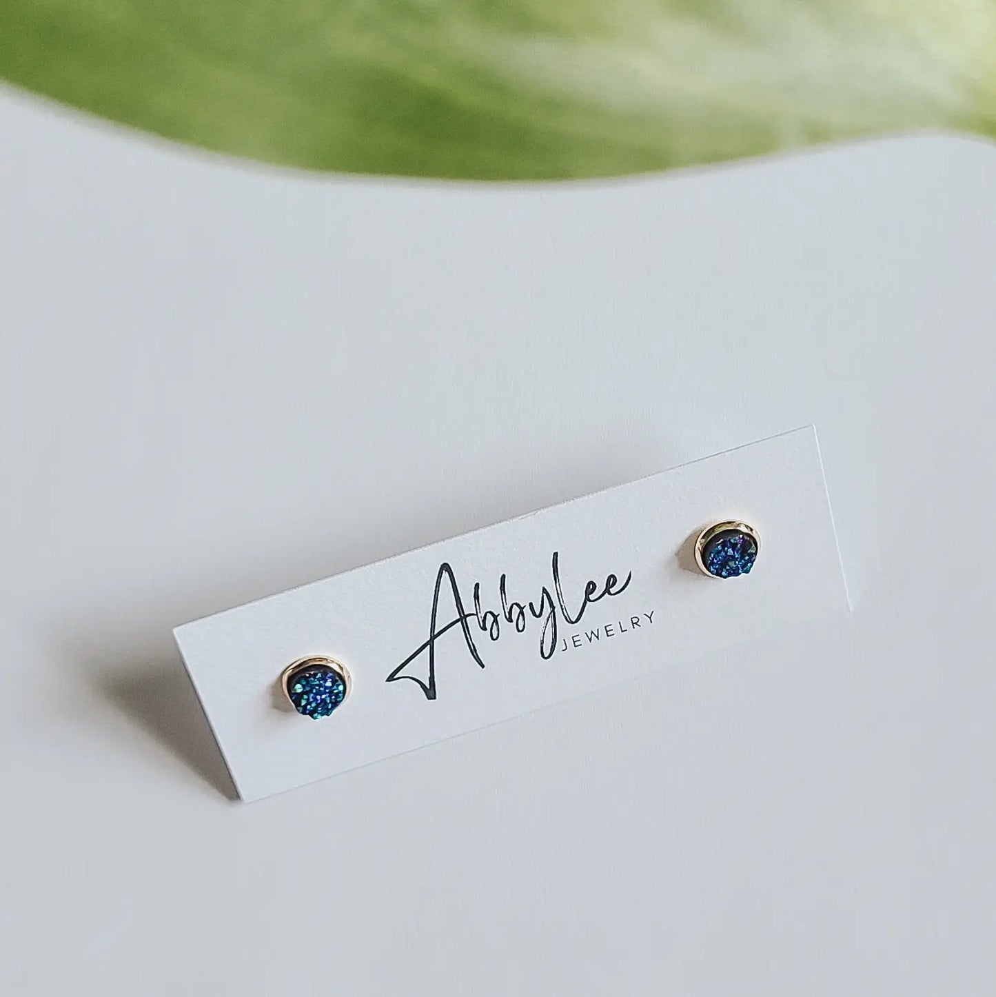Tiny Bright Blue + Gold Studs