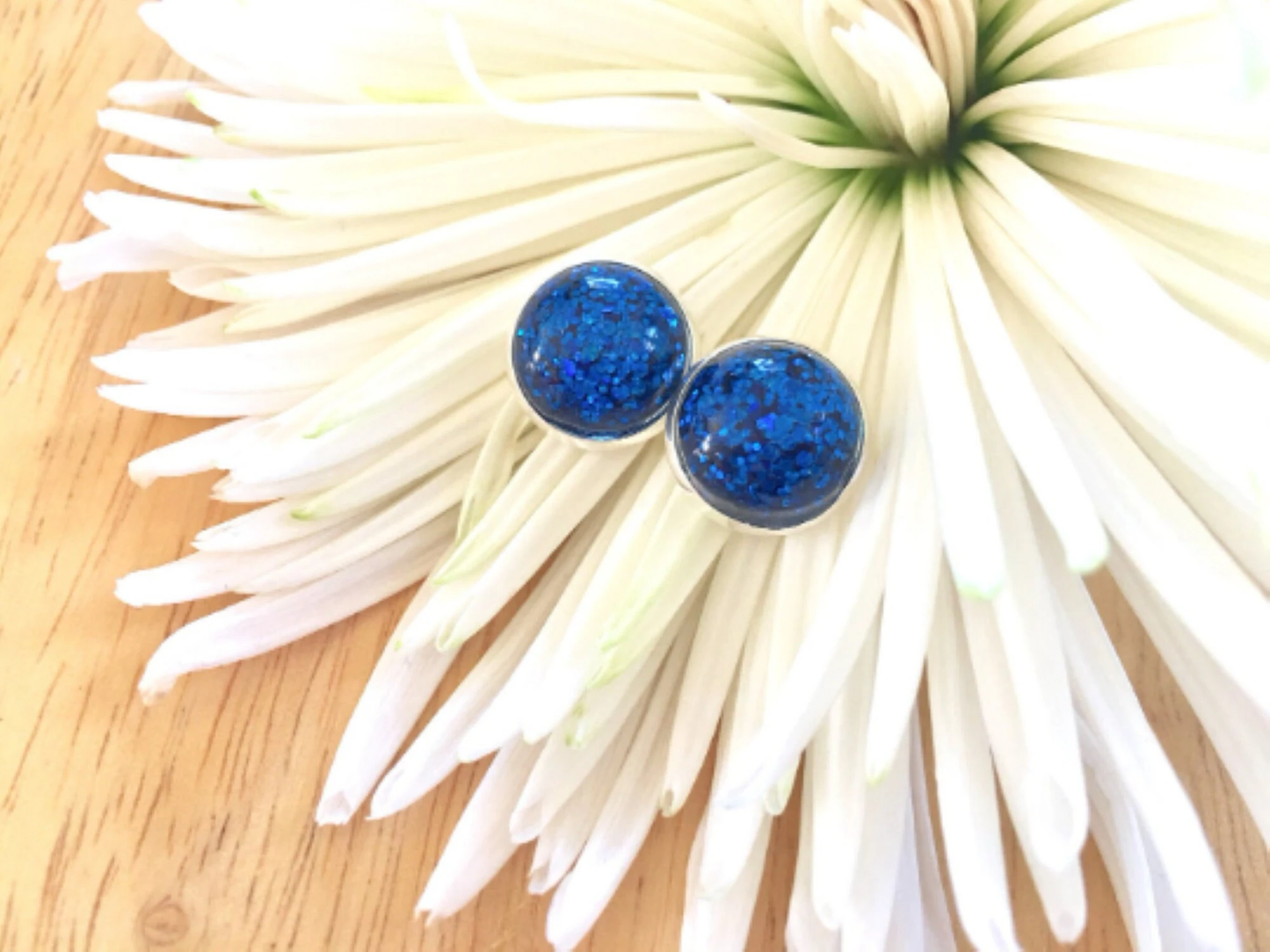 Dark Blue Glitter Earrings