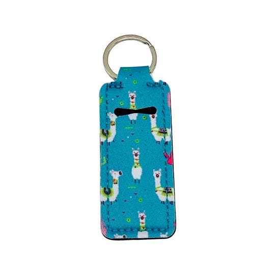 Llama Print Neoprene Chapstick Holder Keychain
