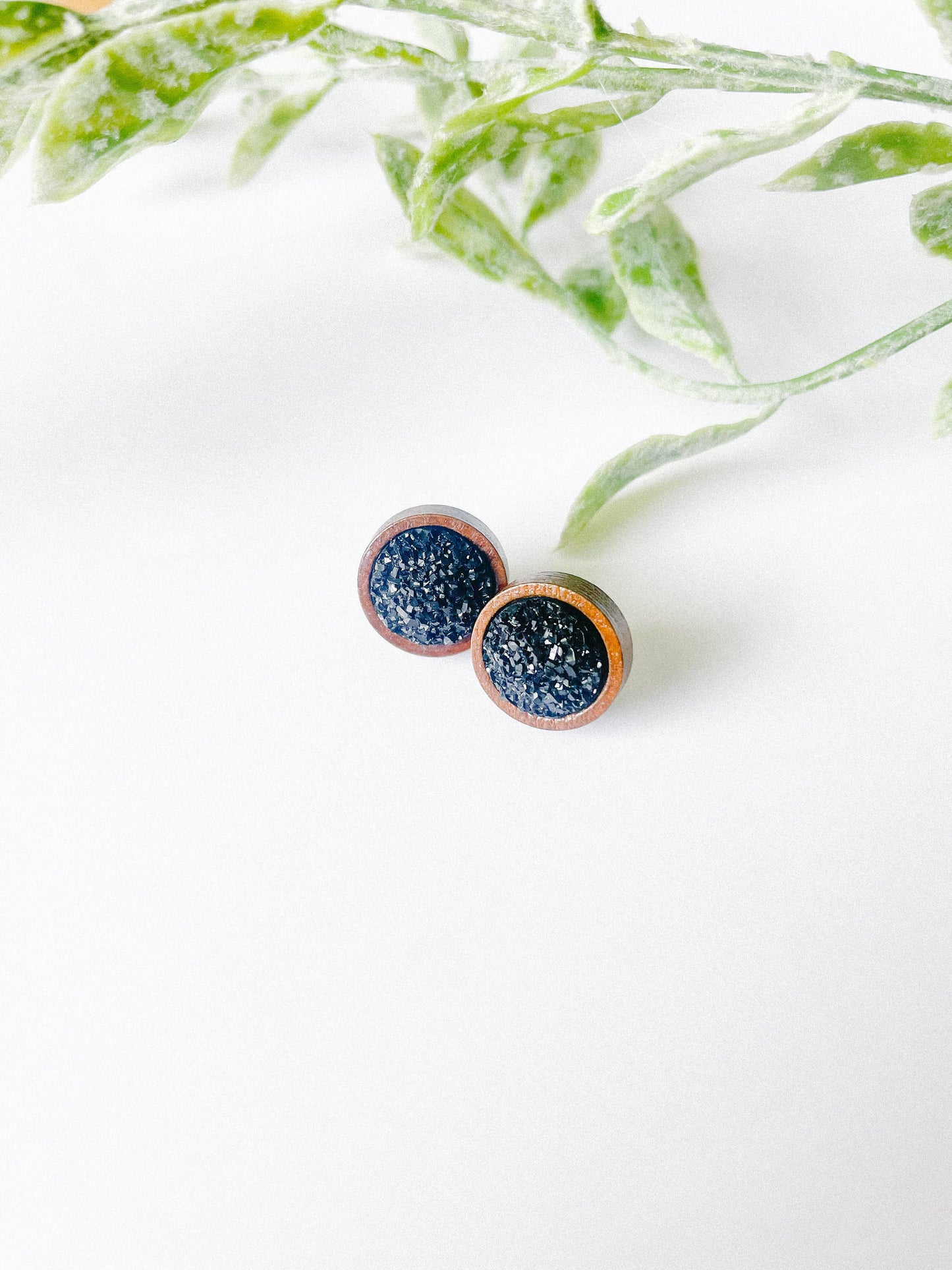 Black Wooden Sparkly Studs
