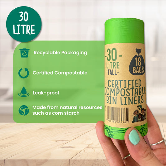 30 Litre Compost Friendly & Zero Plastic 18 Bin Bags