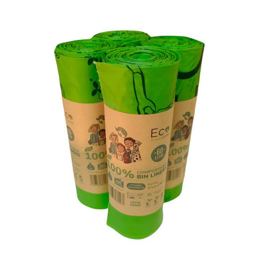 60 Litre Compostable Bin Liners for Large Kitchen Bin - 4 Rolls