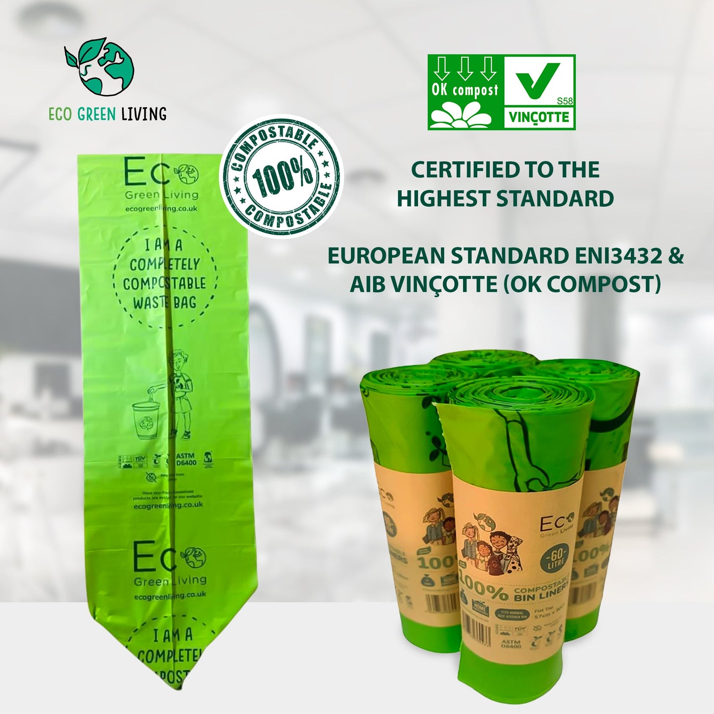 60L Compostable Waste Bags - 1 Roll