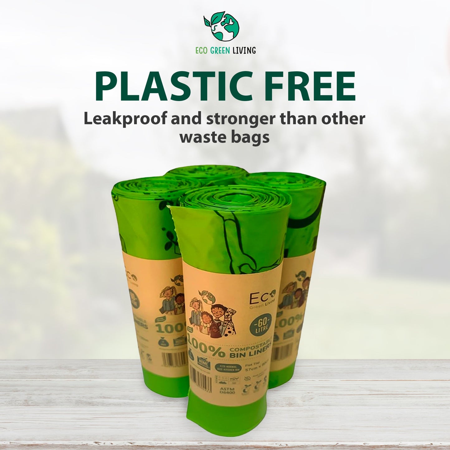 60 Litre Compostable Bin Liners for Large Kitchen Bin - 4 Rolls
