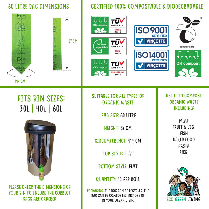 60L Compostable Waste Bags - 1 Roll