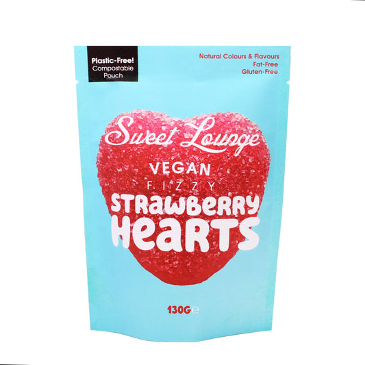 Vegan Fizzy Strawberry Hearts - 130g