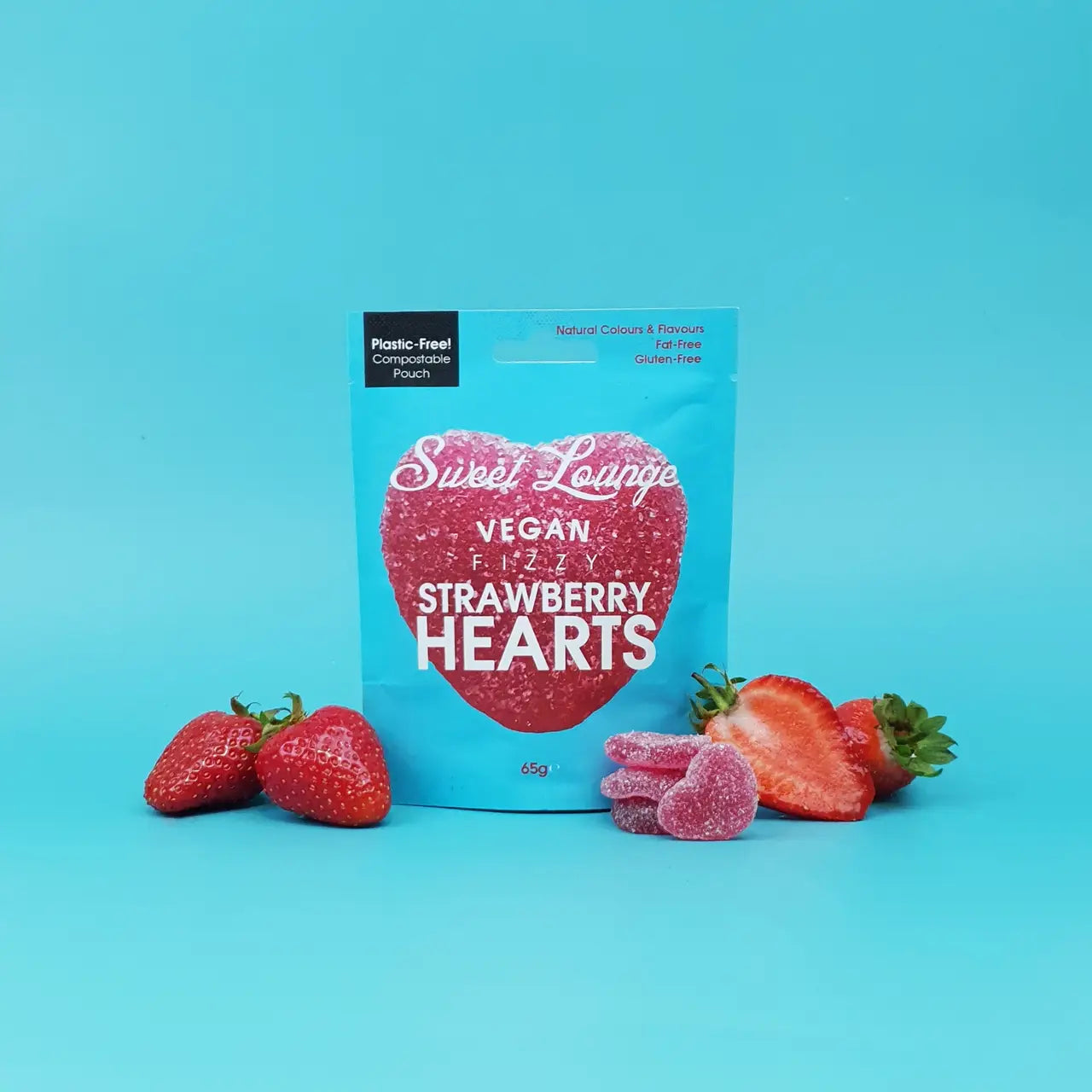 Vegan Fizzy Strawberry Hearts - 65g