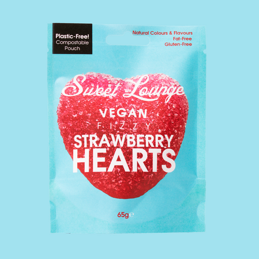 Vegan Fizzy Strawberry Hearts - 65g
