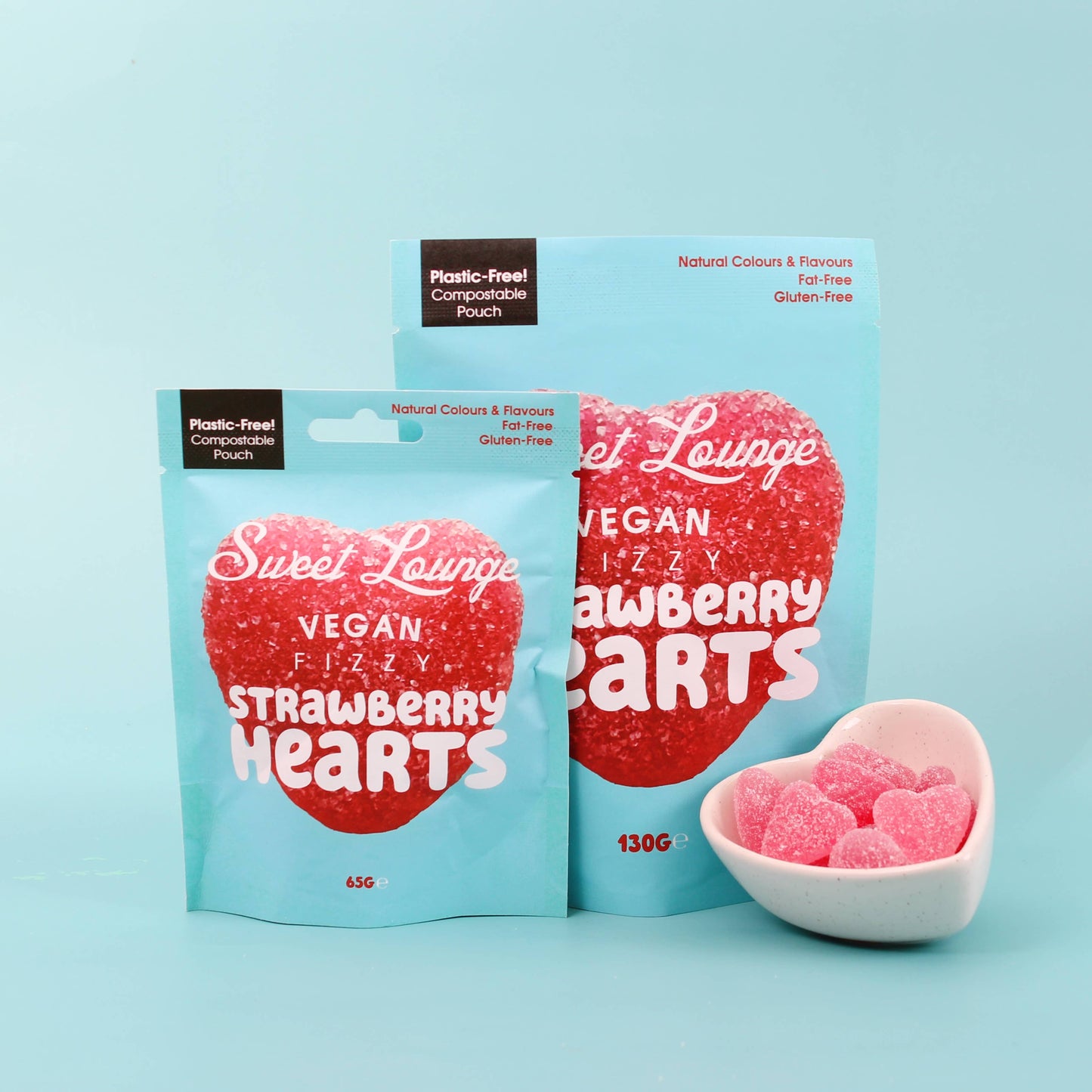 Vegan Fizzy Strawberry Hearts - 65g