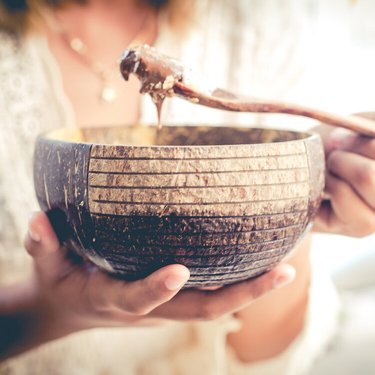 Coconut Bowl with Wooden Spoon - Stripe Pattern
