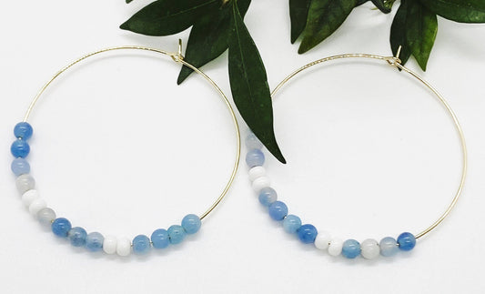 Light Blue/White Beaded Hoops