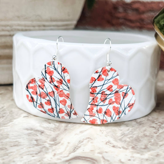 Bee Marie Market LLC - Handmade Genuine Leather Valentine Earrings - Red Hearts - hiraethcynefin