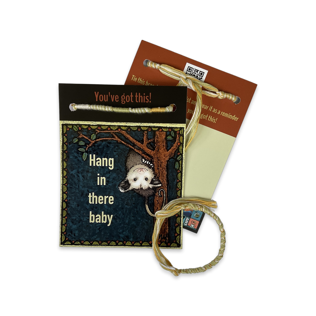 Flat Card With String Bracelet / Possum Hang in There