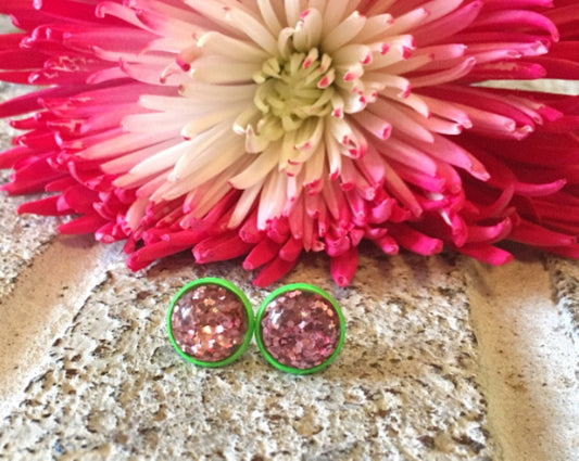 Green & Pink Glitter Earrings