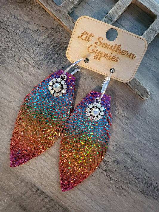 Rainbow skies leather earrings