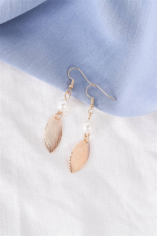 Gold & Pearl Feather Drop Earrings