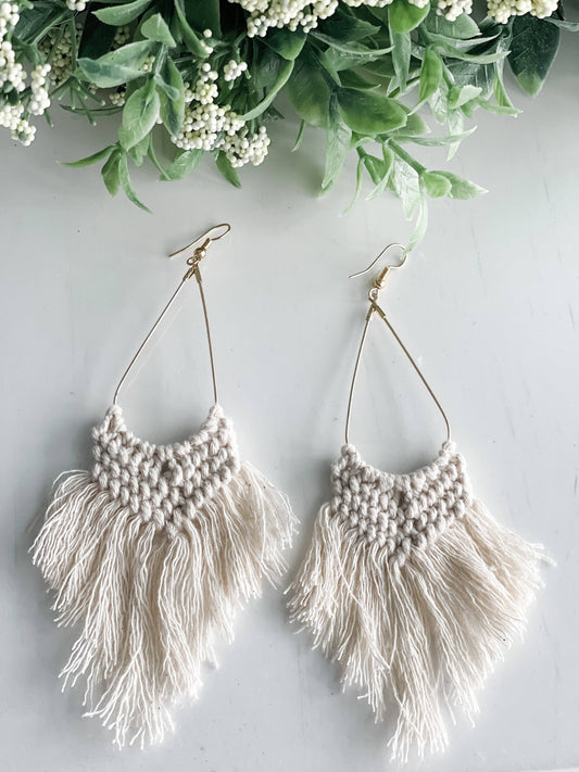 Boho Macrame Earrings "White"