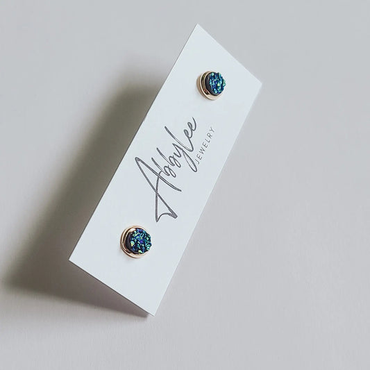 Tiny Bright Blue + Gold Studs