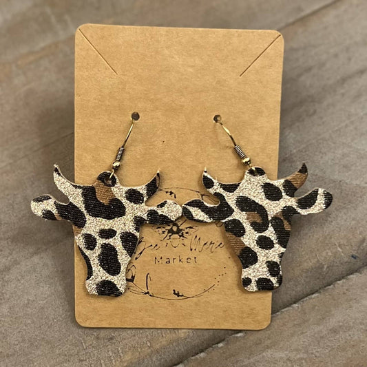 Bee Marie Market LLC  - Handmade Genuine Leather Bessie the Cow Bull Earrings - hiraethcynefin