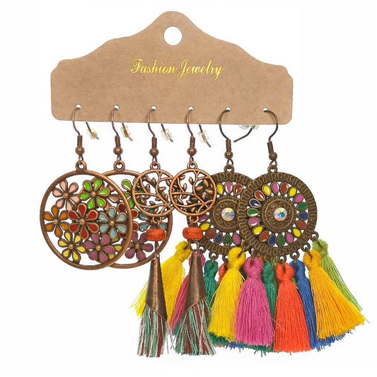 Women's Boho Tassel Earrings 3 Pairs Set Combination