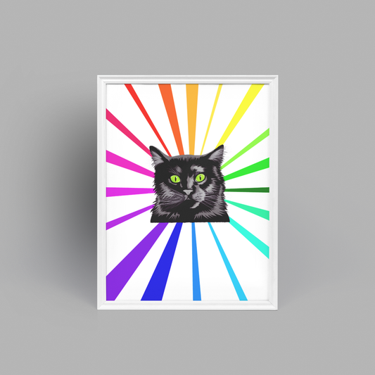 Black Cat Rainbow - Greeting Card - hiraethcynefin