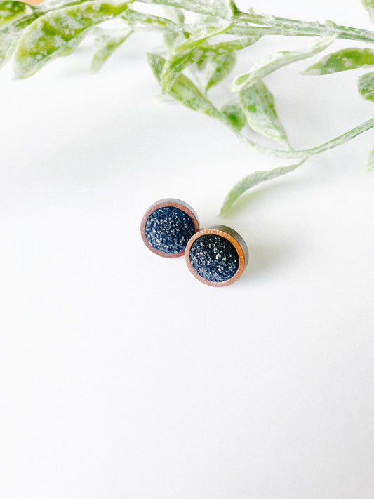 Black Wooden Sparkly Studs