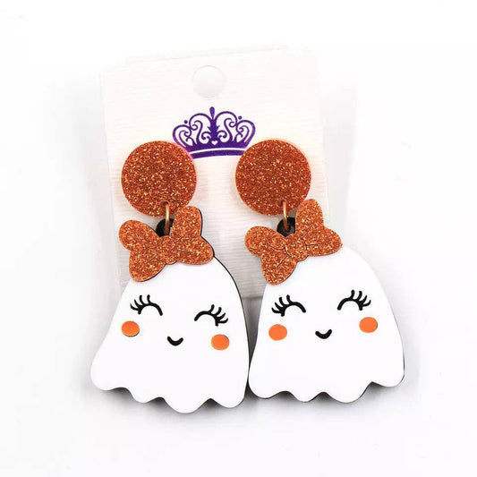 Ghost with Bow Dangle Earrings